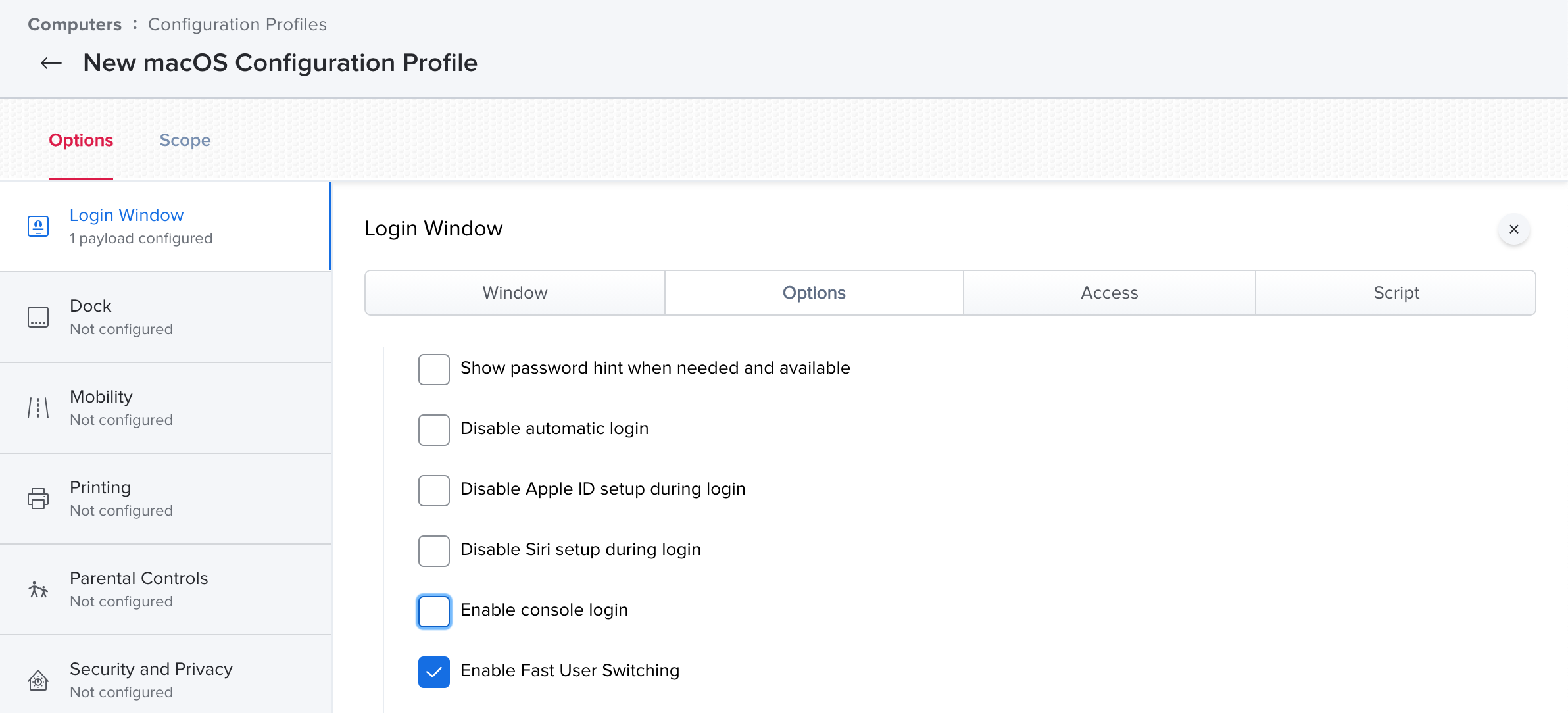 Jamf Pro fast user switching