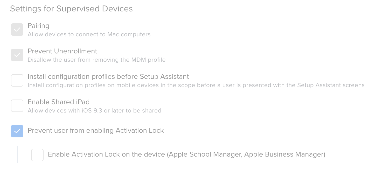 Activation Lock prestage setting