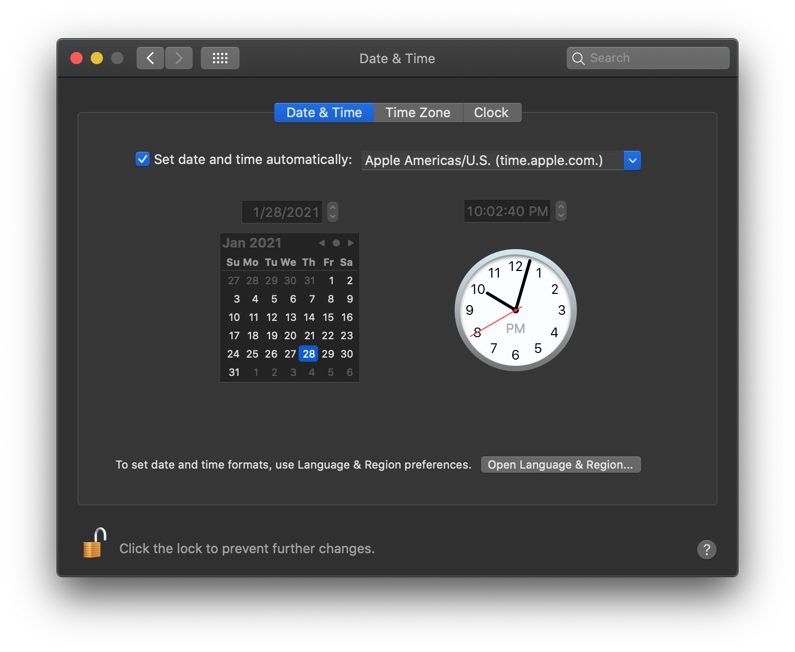 Unlock System Preferences Date & Time